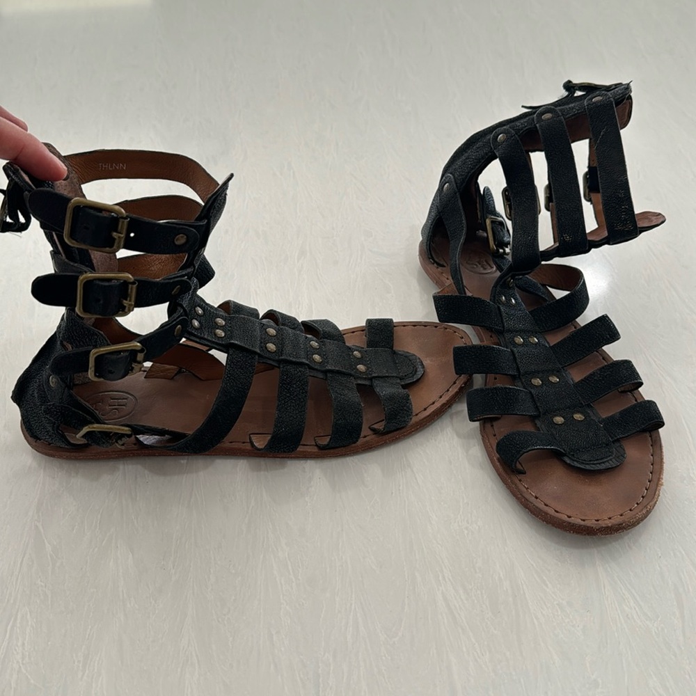 ASH Nomad Womens Leather Zip Up Gladiator Flat Sandals Black Size 38.5 M US 7.5